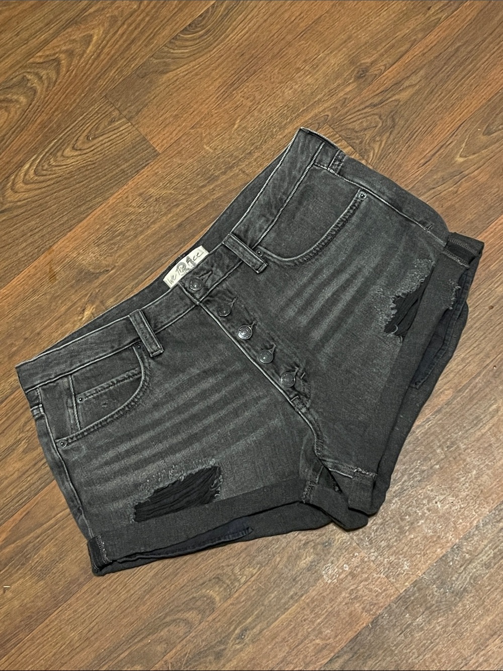 Free People We The Free "Romeo" Distressed Denim Shorts Black Mambo Size 31